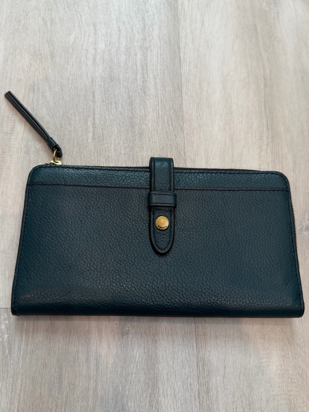 Fossil Teal Leather Snap and Zip Wallet